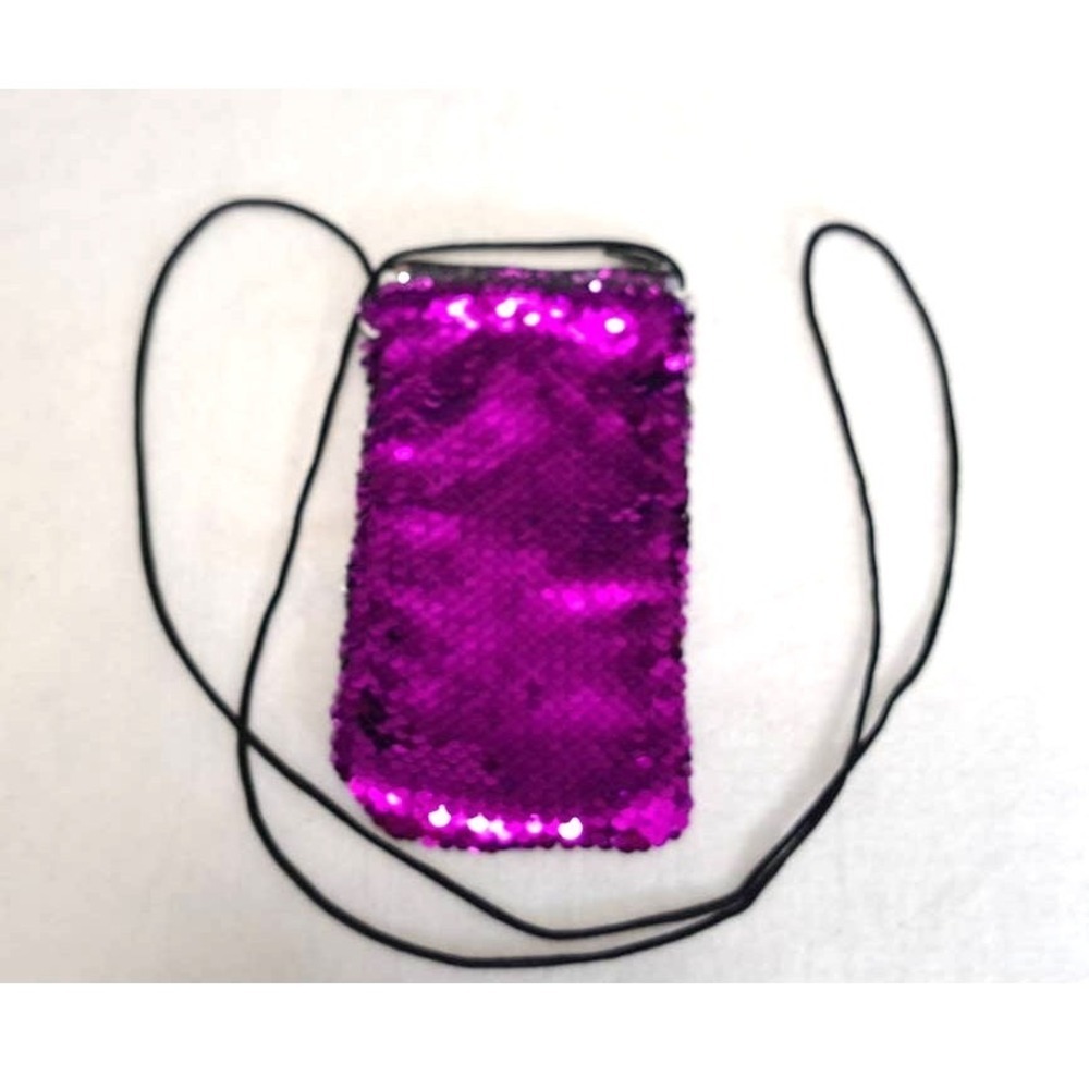 Small Shoulder Bag Vanity Handbag Purple Sequins Black Knit Purse Clutch Tote